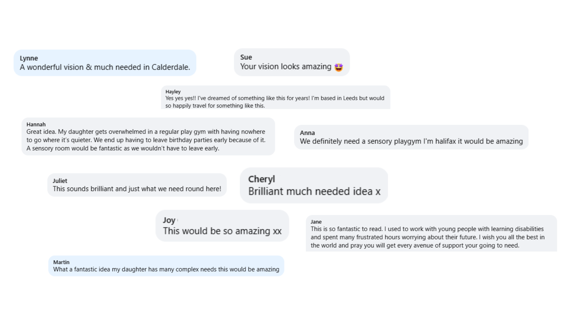 Community testimonials and quotes supporting Noa's Place